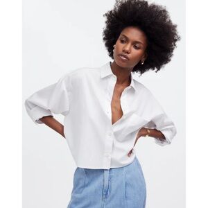 nwt MADEWELL poplin straight hem crop long sleeve button down blouse top work